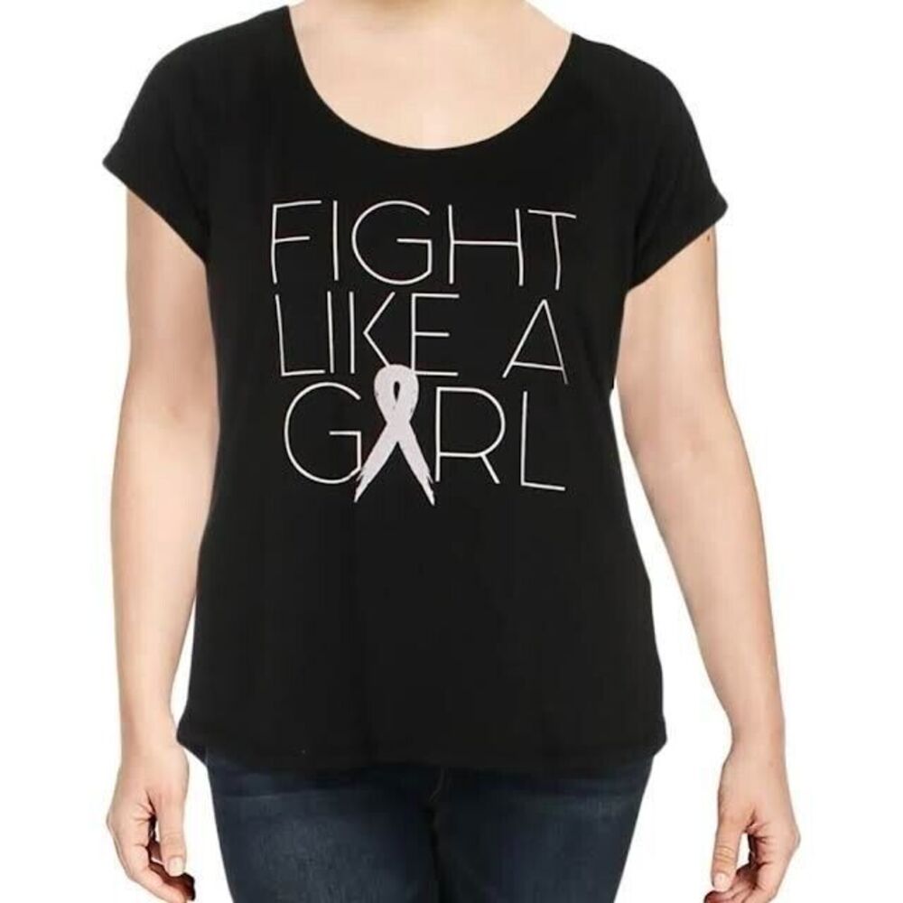 Ideology Womens Fight Like A Girl Breast Cancer Research Tee Blk/White Sz S BNWT